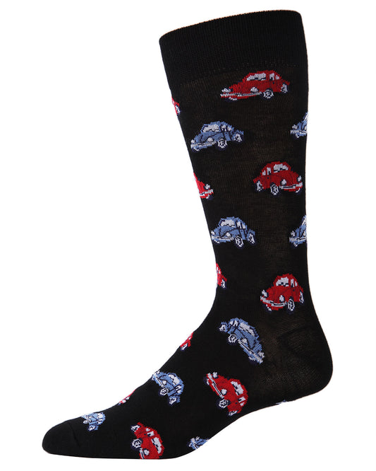 Men's "Love Bug" Rayon from Bamboo Blend Novelty Crew Sock : Color: Black