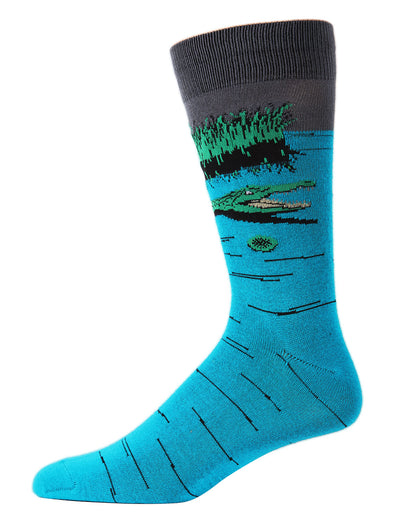 Men's Later Alligator Bamboo Blend Novelty Crew Sock : Color: Blue