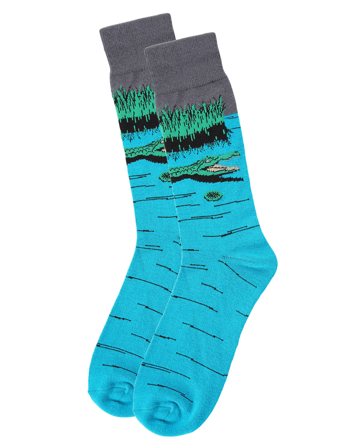 Men's Later Alligator Bamboo Blend Novelty Crew Sock : Color: Blue