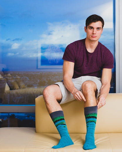 Men's Later Alligator Bamboo Blend Novelty Crew Sock : Color: Blue