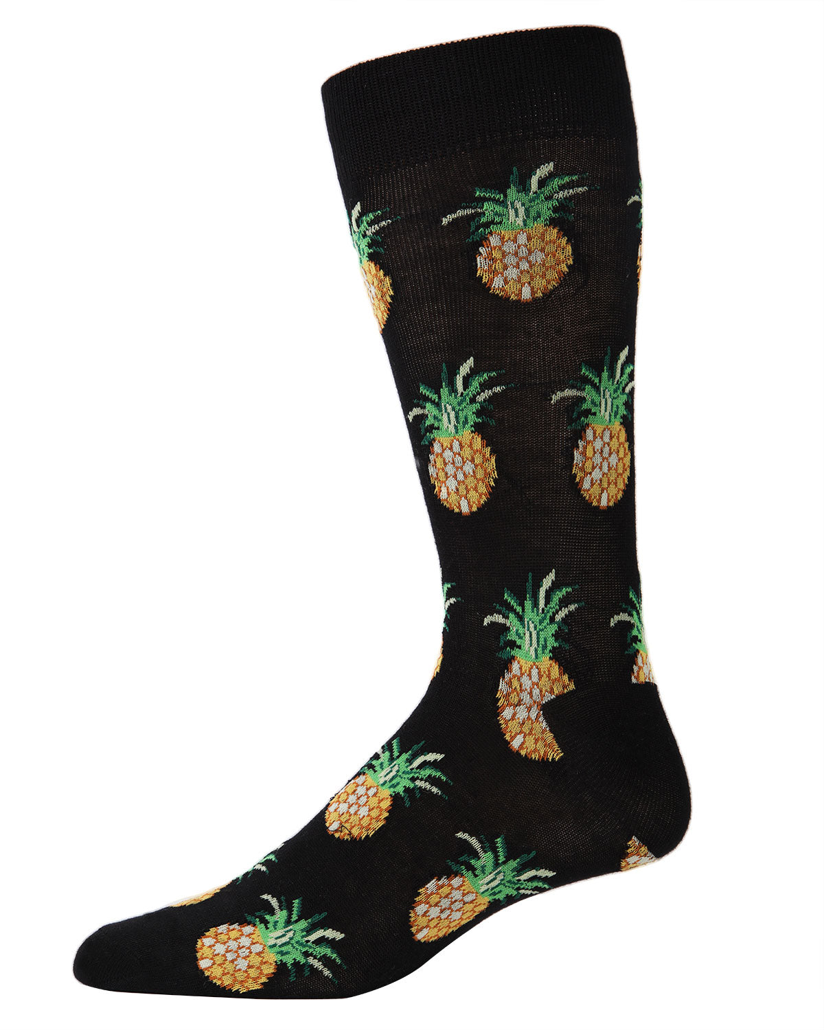 Men's Tasty Pineapples Bamboo Blend Novelty Crew Sock : Color: Black