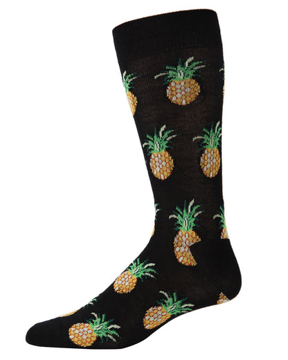 Men's Tasty Pineapples Bamboo Blend Novelty Crew Sock : Color: Black