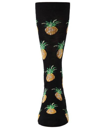 Men's Tasty Pineapples Bamboo Blend Novelty Crew Sock : Color: Black