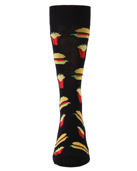 Men's 2 Pair Pack Burger and Fries Bamboo Blend Crew Socks : Color: Black