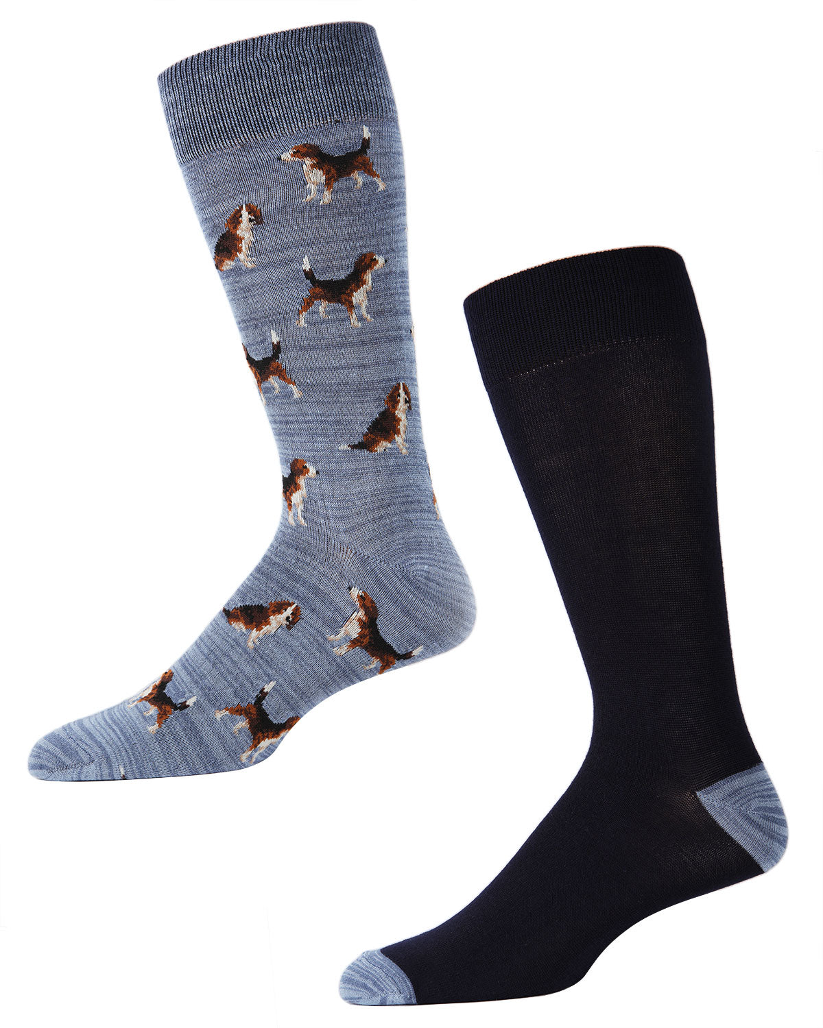 Men's 2 Pair Pack Beagle Dog Novelty Crew Socks : Color: Navy