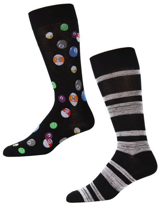 Men's 2 Pair Pack Billiard Ball Bamboo Blend Crew Socks : Color: Black