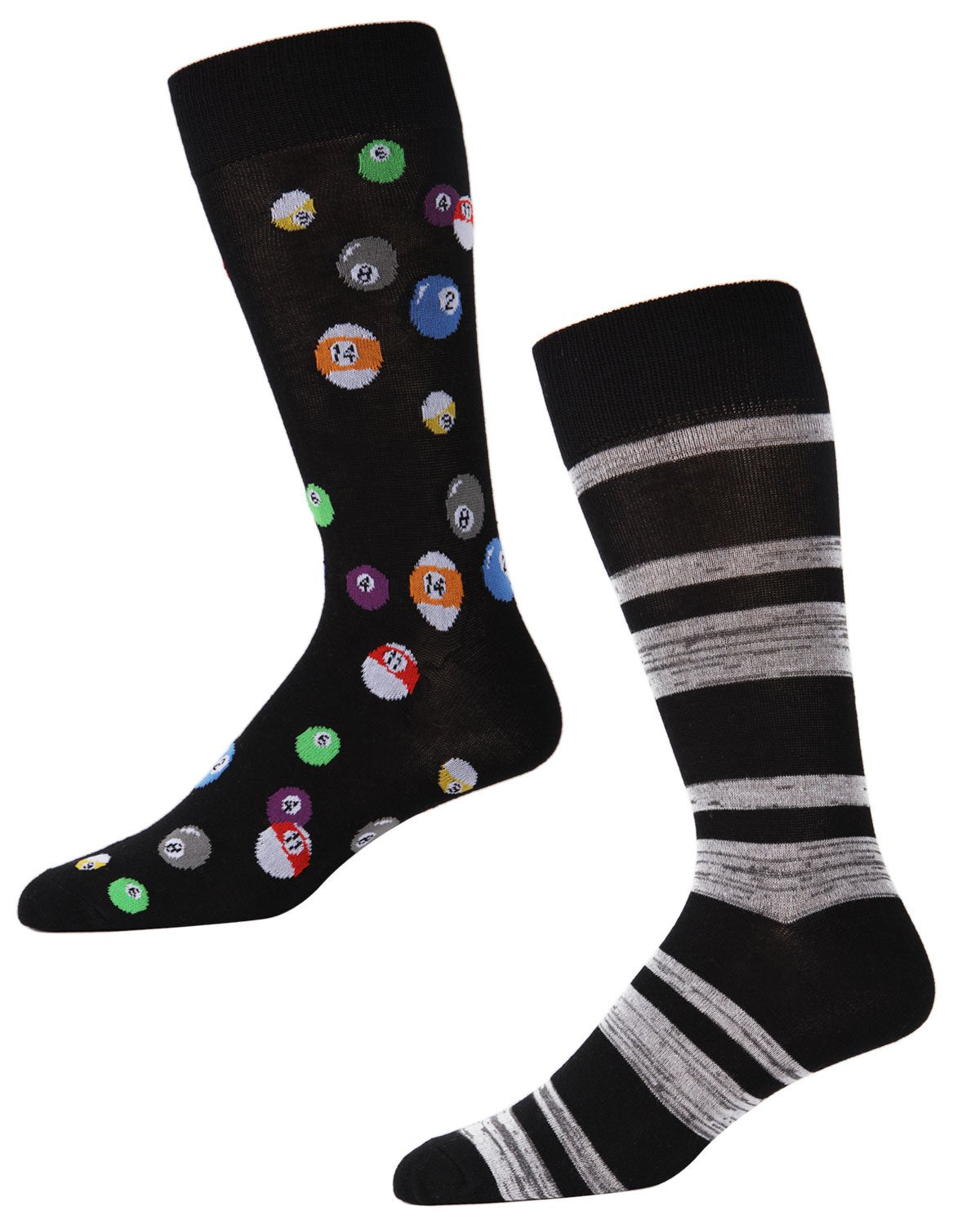 Men's 2 Pair Pack Novelty Billiard Ball Crew Socks : Color: Black