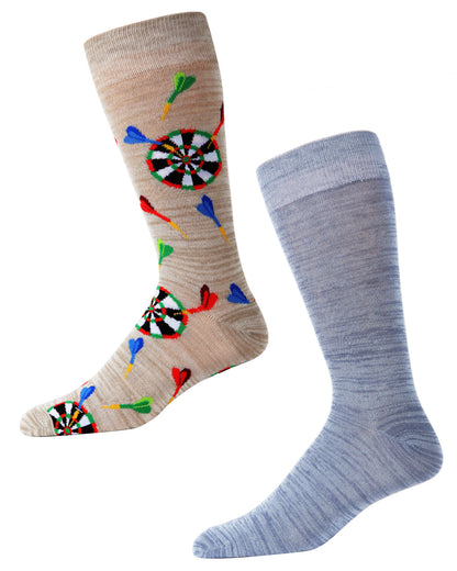 Men's 2 Pair Pack Novelty Let's Play Darts Crew Socks : Color: Crockery Marled