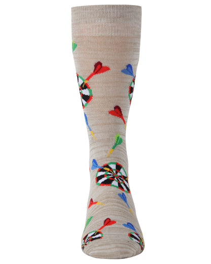 Men's 2 Pair Pack Novelty Let's Play Darts Crew Socks : Color: Crockery Marled