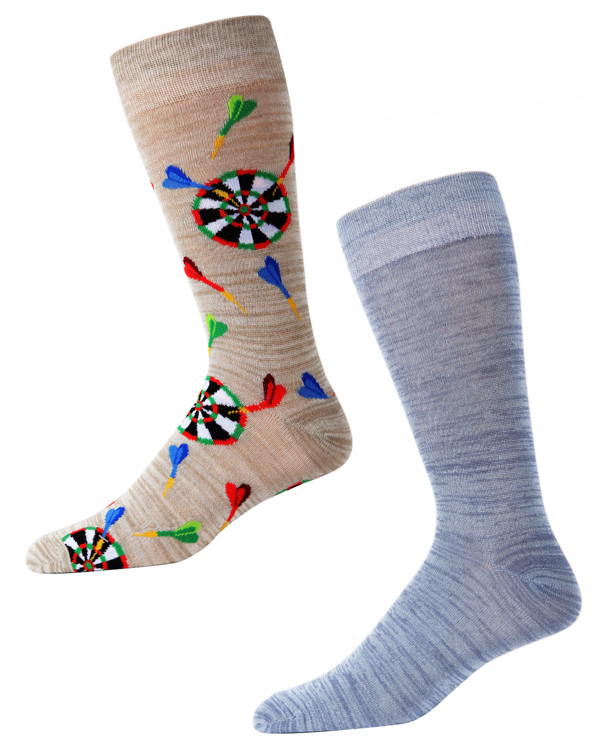 Men's 2 Pair Pack Novelty Darts Crew Socks : Color: Crockery Marled