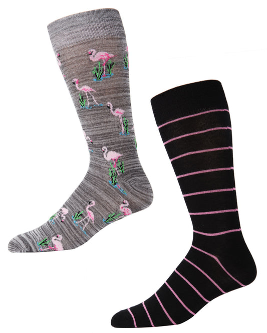 Men's 2 Pair Pack Flamingo Bamboo Blend Crew Socks : Color: Gray