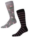 Men's 2 Pair Pack Novelty Flamingo Stripe Crew Socks : Color: Gray
