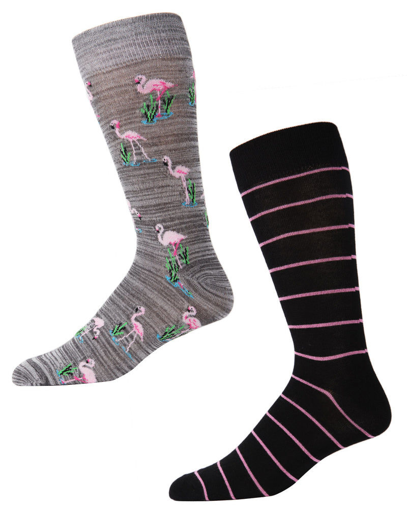 MeMoi Flamingo Bamboo Blend Crew Socks 2-Pack