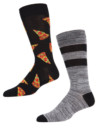 Men's 2 Pair Pack Novelty Pizza Time Crew Socks : Color: Black