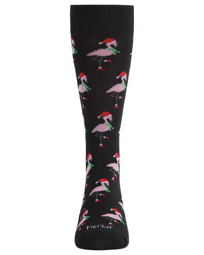 Men's Christmas Festive Flamingo Bamboo Blend Crew Socks : Color: Medium Gray Heather
