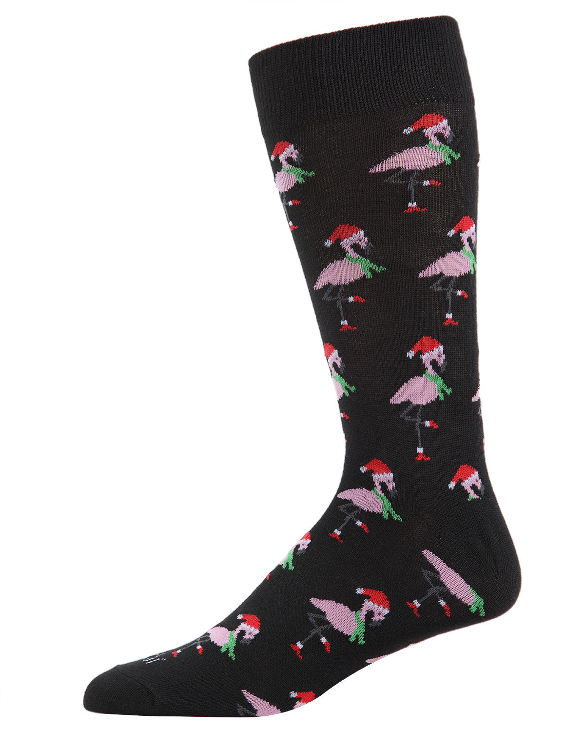 Men's Christmas Festive Flamingo Bamboo Blend Crew Socks : Color: Black