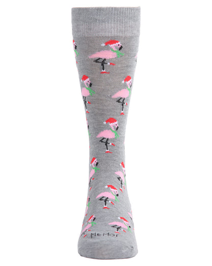 Men's Christmas Festive Flamingo Bamboo Blend Crew Socks : Color: Medium Gray Heather