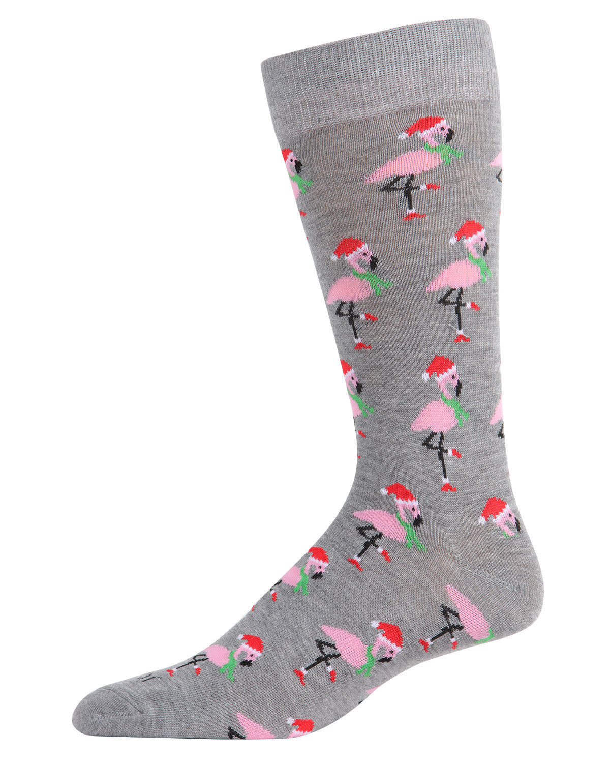 Men's Christmas Festive Flamingo Bamboo Blend Crew Socks : Color: Medium Gray Heather