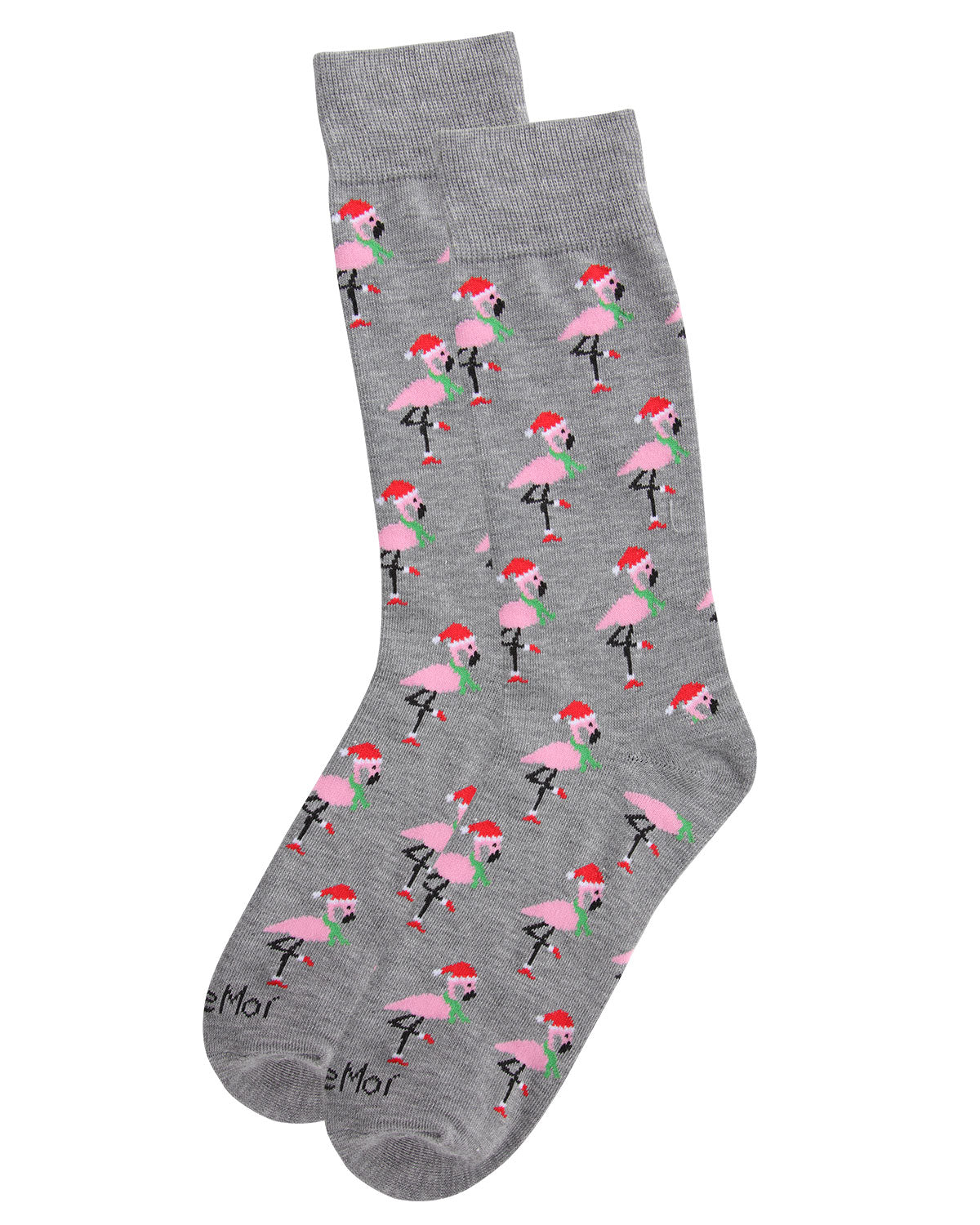 Men's Christmas Festive Flamingo Bamboo Blend Crew Socks : Color: Medium Gray Heather