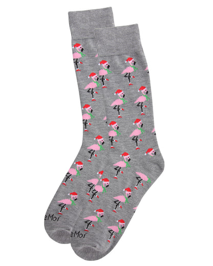 Men's Christmas Festive Flamingo Bamboo Blend Crew Socks : Color: Medium Gray Heather