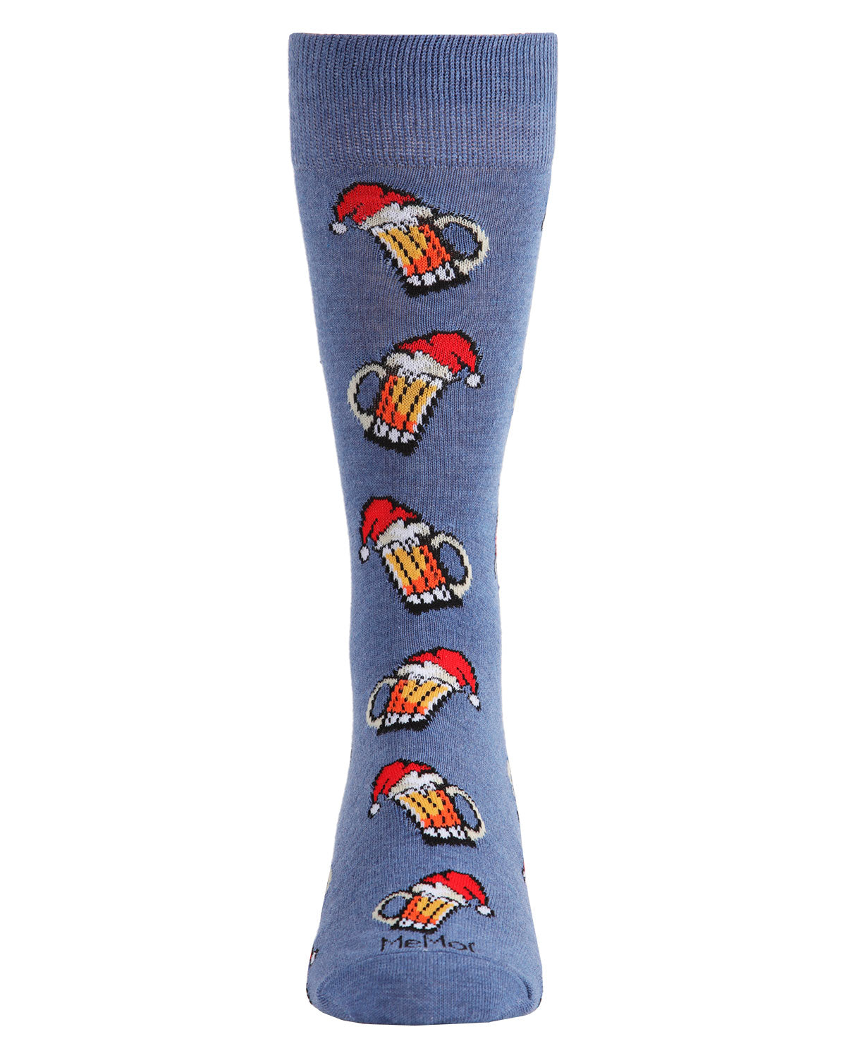 Men's Festive Santa Hat Beer Mug Novelty Crew Socks : Color: Denim Heather