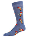 Men's Festive Santa Hat Beer Mug Novelty Crew Socks : Color: Denim Heather