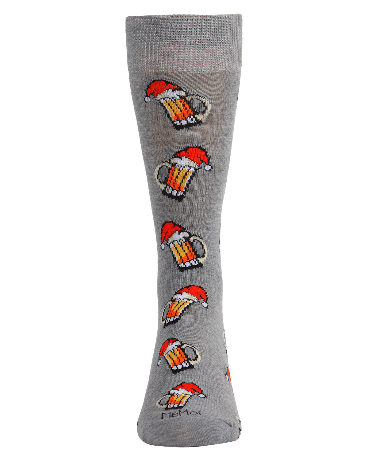 Men's Festive Santa Hat Beer Mug Novelty Crew Socks : Color: Medium Gray Heather
