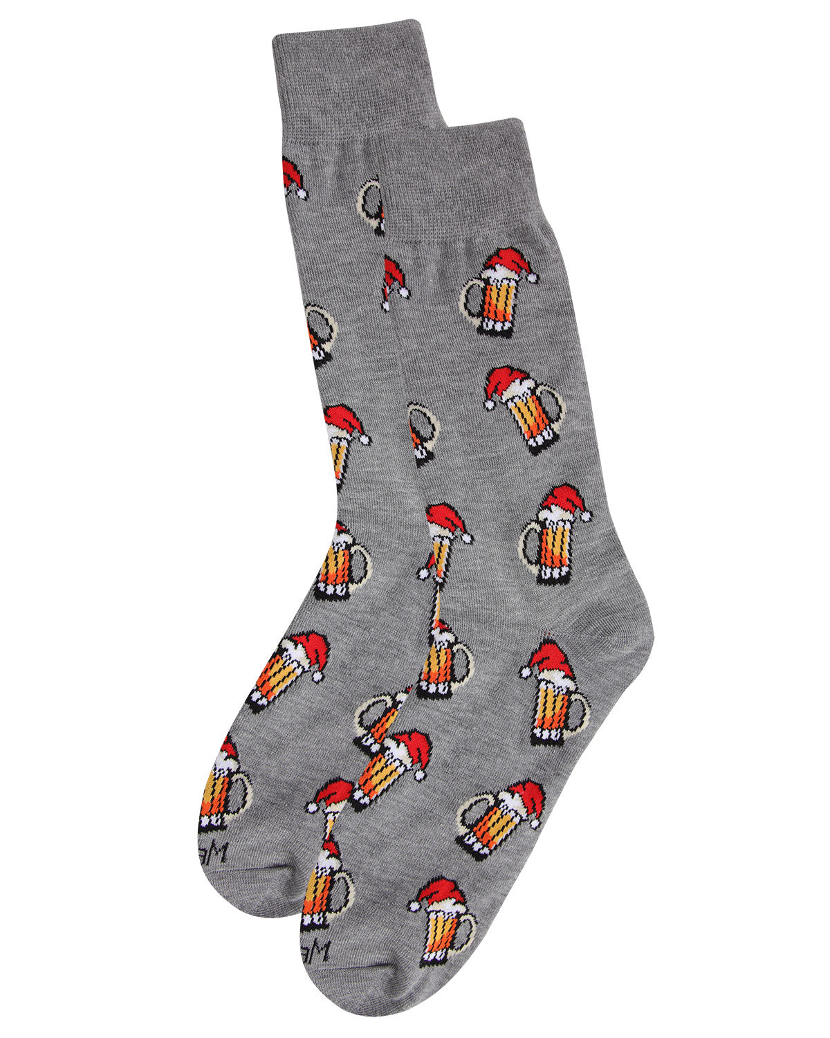 Men's Festive Santa Hat Beer Mug Novelty Crew Socks : Color: Medium Gray Heather