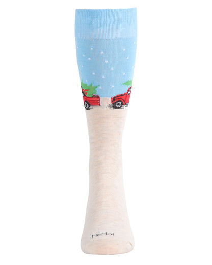 Men's Festive Puppy Pickup Truck Novelty Crew Socks : Color: Tan
