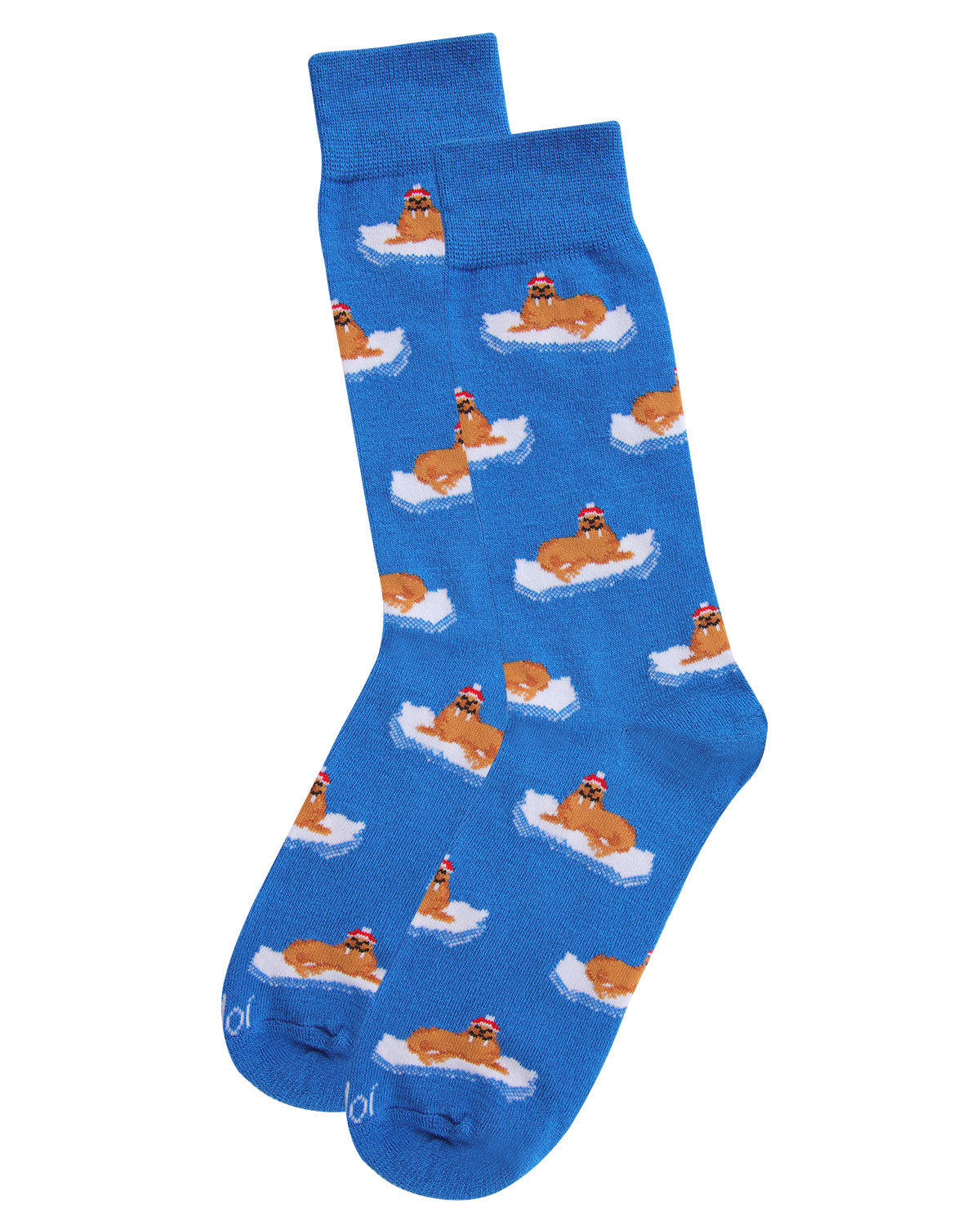 Men's Festive Walrus Novelty Crew Socks : Color: Blue