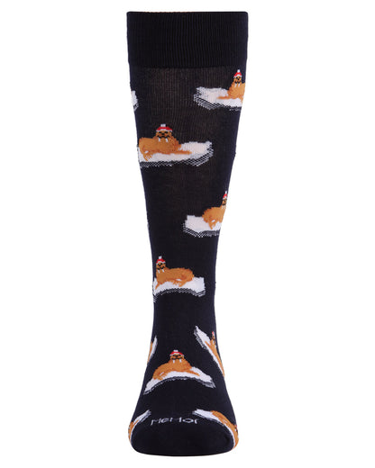 Men's Festive Walrus Novelty Crew Socks : Color: Navy