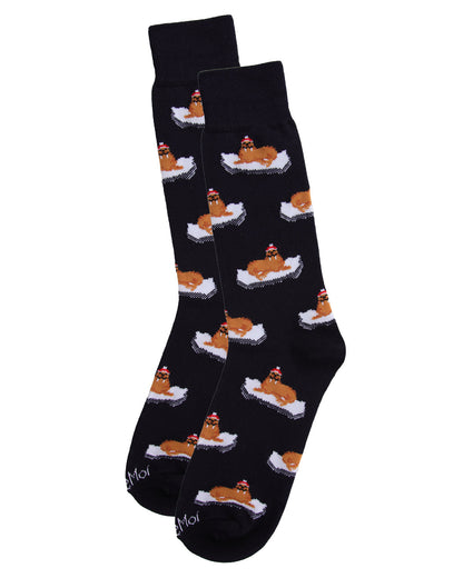 Men's Festive Walrus Novelty Crew Socks : Color: Navy