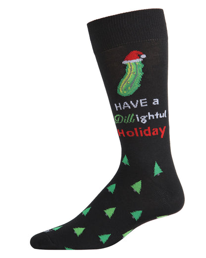 Men's Dill-ightful Holiday Pickle Novelty Crew Socks : Color: Black