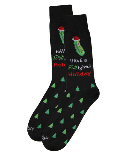 Men's Dill-ightful Holiday Pickle Novelty Crew Socks : Color: Black