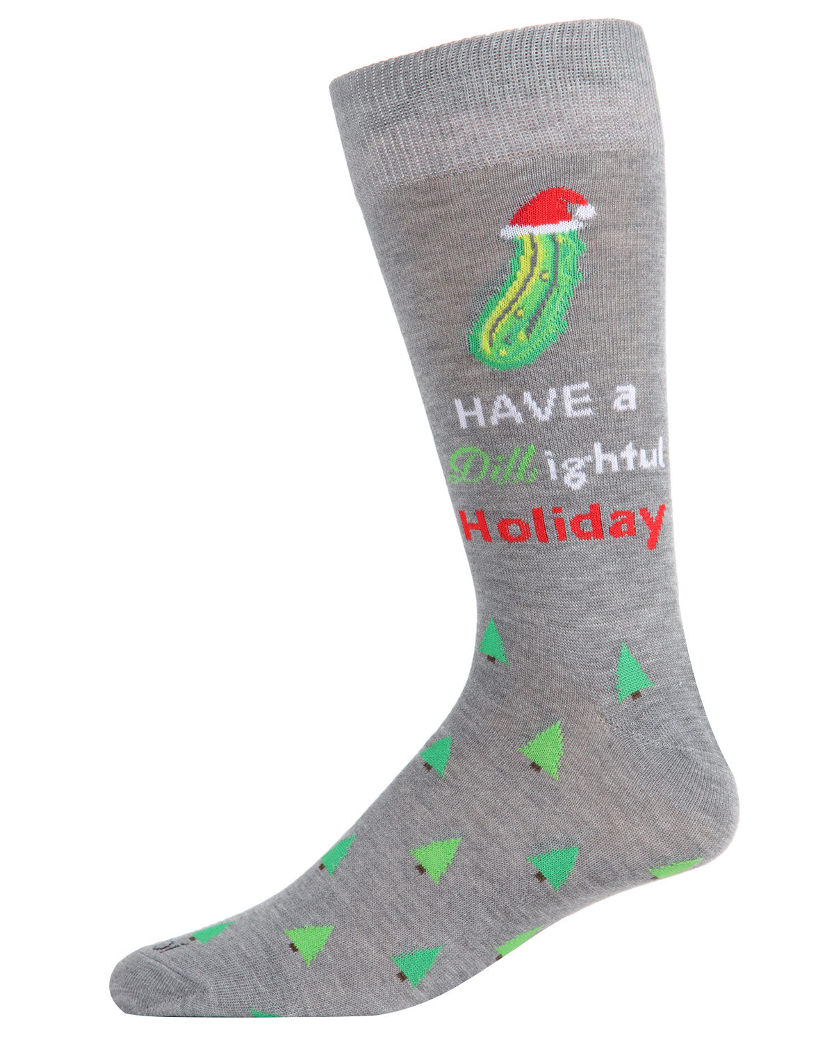 Men's Dill-ightful Holiday Pickle Novelty Crew Socks : Color: Medium Gray Heather