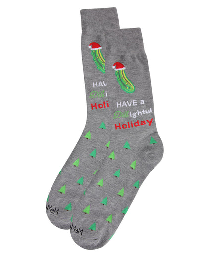 Men's Dill-ightful Holiday Pickle Novelty Crew Socks : Color: Black