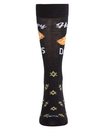 Men's Funny Pun Happy Challah-Days Novelty Crew Socks : Color: Navy