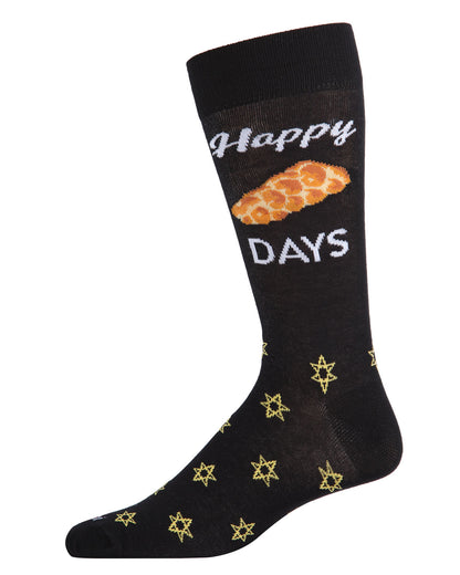 Men's Funny Pun Happy Challah-Days Novelty Crew Socks : Color: Black