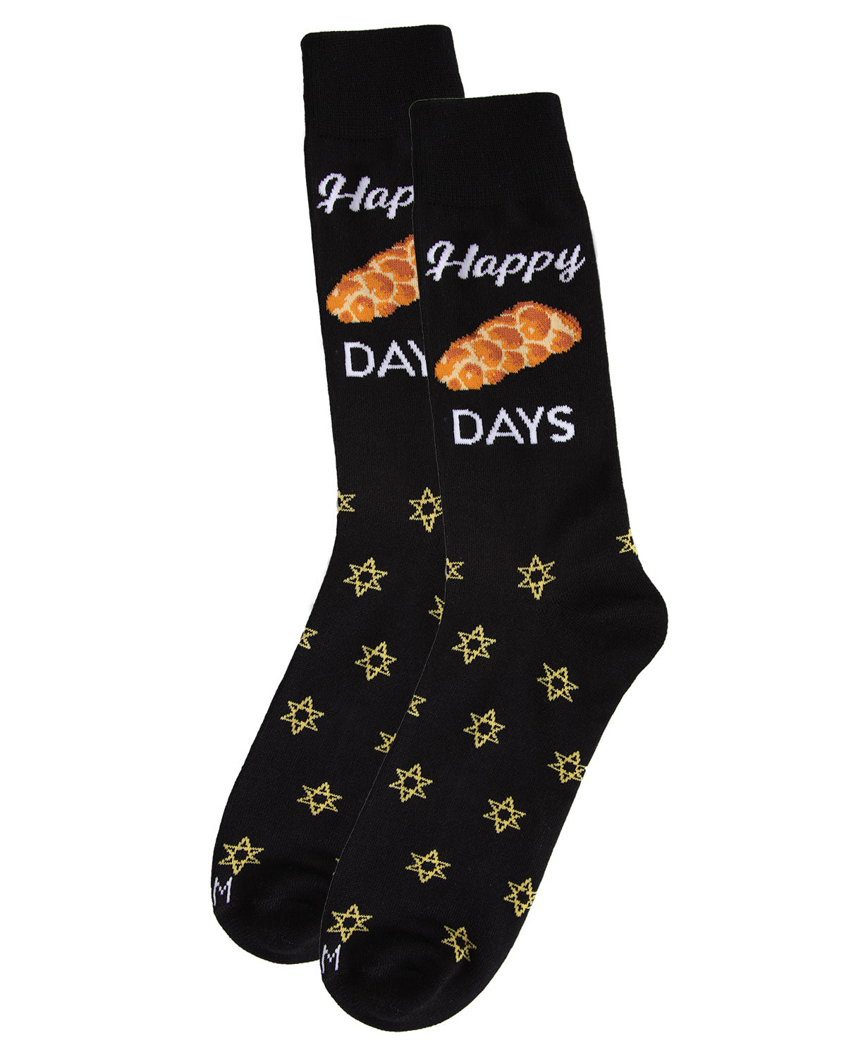 Men's Funny Pun Happy Challah-Days Novelty Crew Socks : Color: Navy