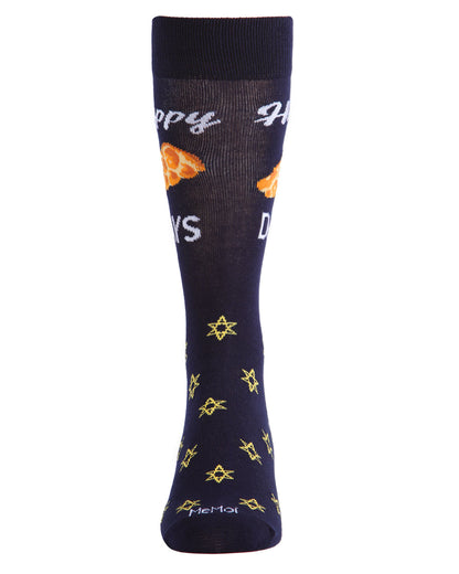 Men's Funny Pun Happy Challah-Days Novelty Crew Socks : Color: Navy