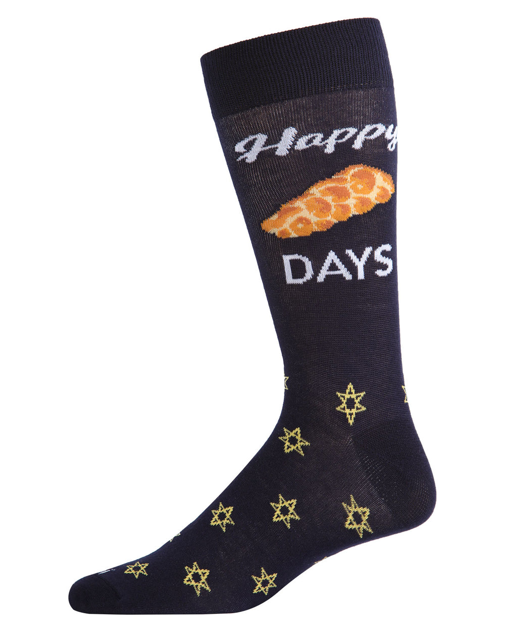 Men's Funny Pun Happy Challah-Days Novelty Crew Socks : Color: Navy