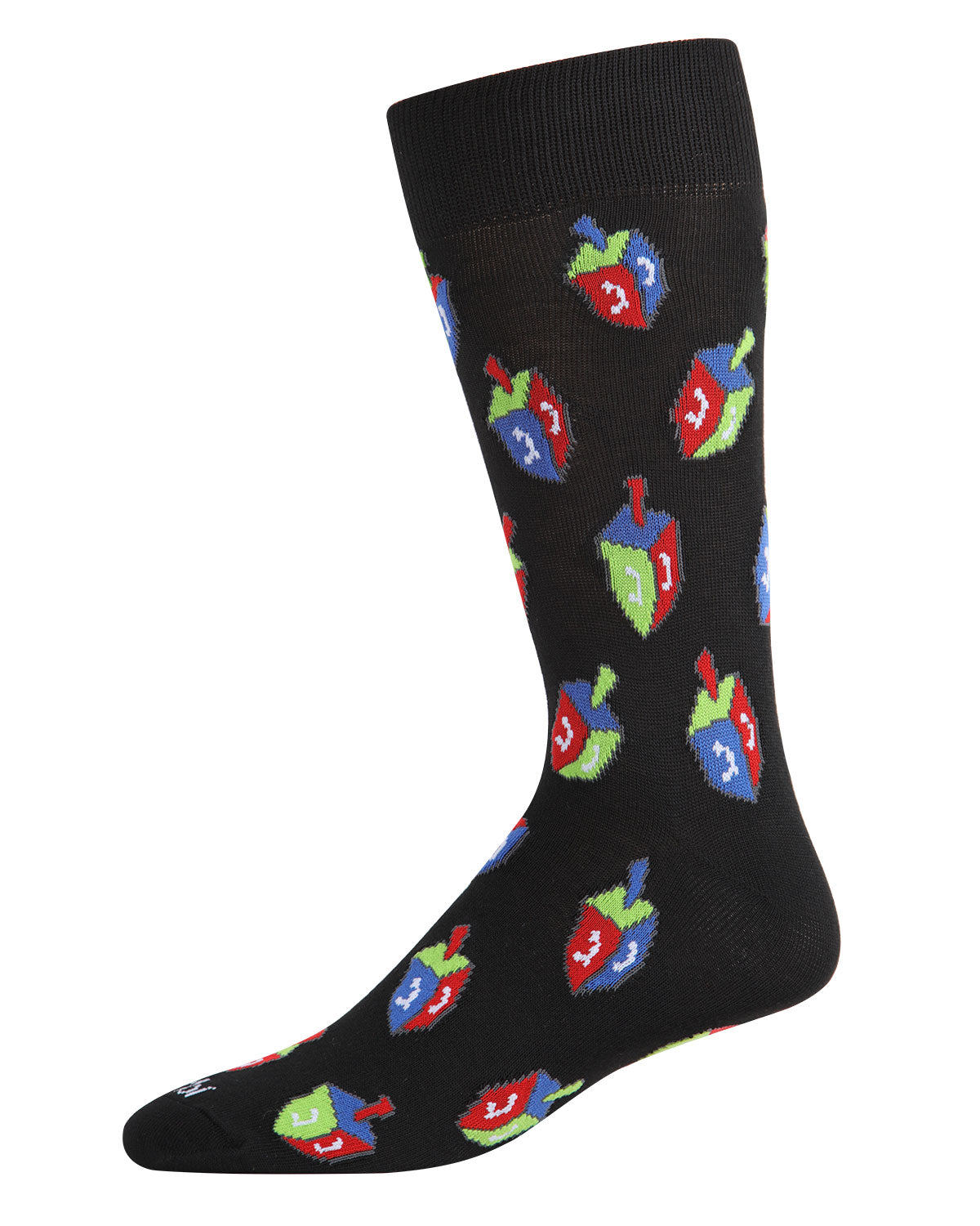 Men's Colorful Hanukkah Dreidel Novelty Crew Socks : Color: Black