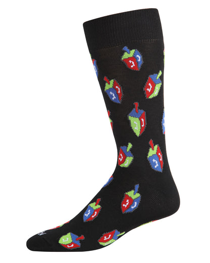Men's Colorful Hanukkah Dreidel Novelty Crew Socks : Color: Black