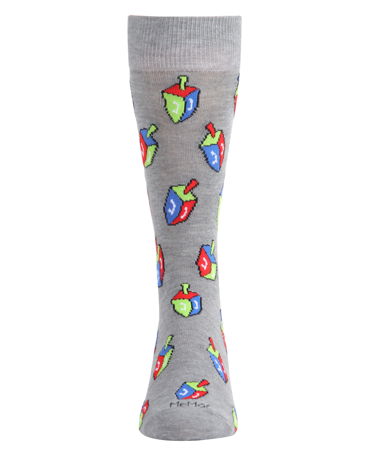 Men's Colorful Hanukkah Dreidel Novelty Crew Socks : Color: Medium Gray Heather