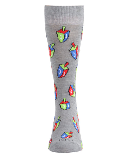 Men's Colorful Hanukkah Dreidel Novelty Crew Socks : Color: Medium Gray Heather