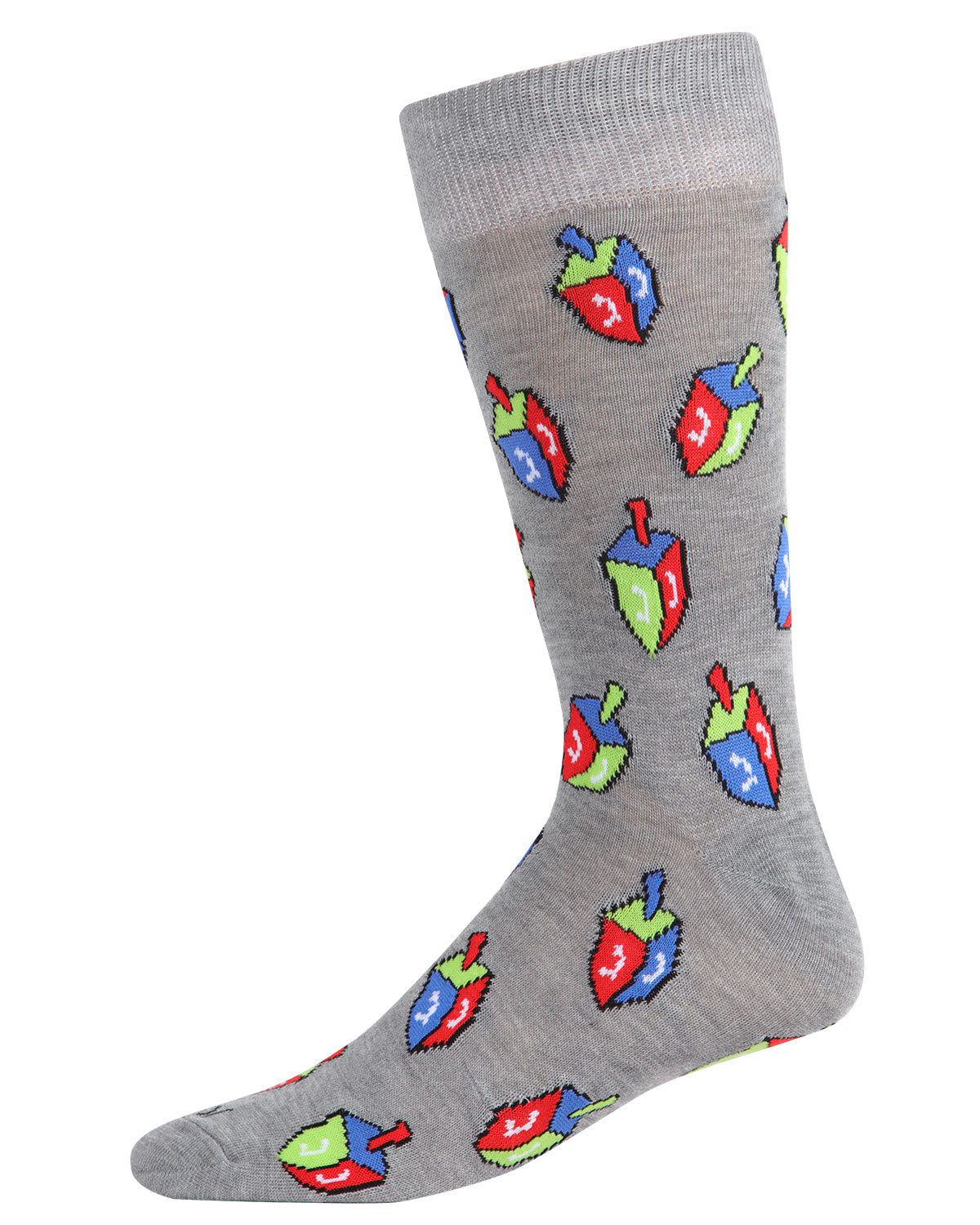 Men's Colorful Hanukkah Dreidel Novelty Crew Socks : Color: Medium Gray Heather