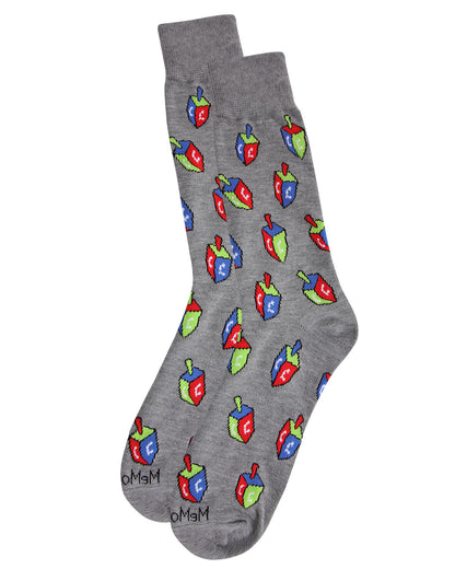Men's Colorful Hanukkah Dreidel Novelty Crew Socks : Color: Medium Gray Heather