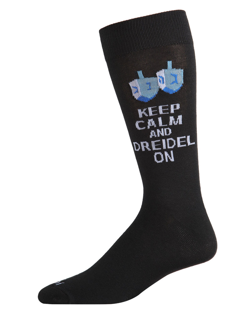 MeMoi Keep Calm Dreidel On Men's Crew Socks