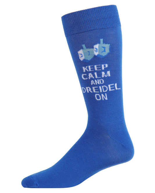 Men's Keep Calm and Dreidel On Hanukkah Novelty Crew Sock : Color: Blue