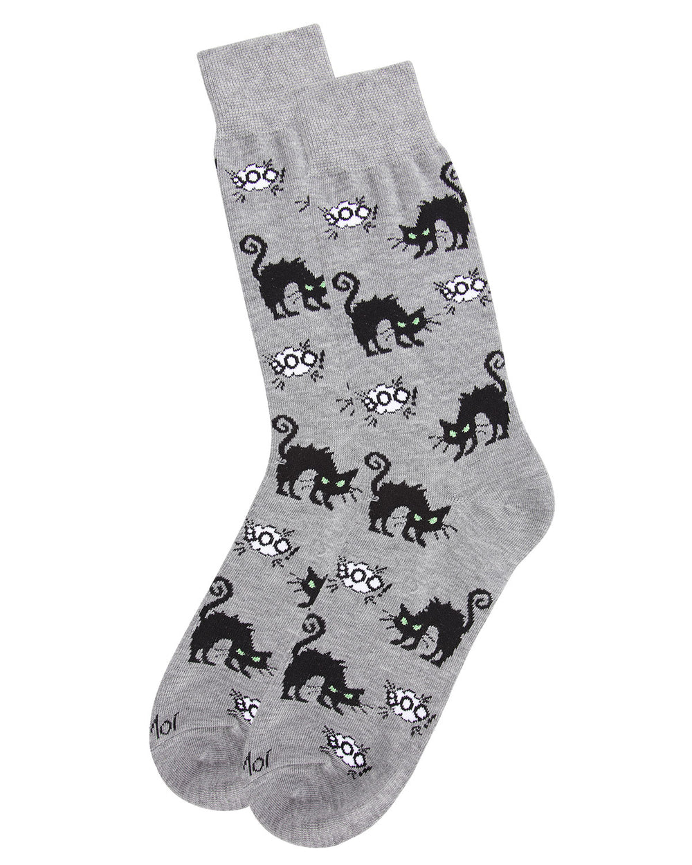 Men's Black Novelty Cat "MEOW" Socks - One Size Fits 5-12, Cotton Blend, Made In Portugal!